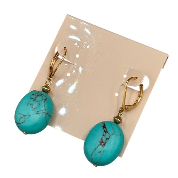 Western Rodeo Boho Turquoise Stone & Gold Dangle Earrings - Picture 1 of 4